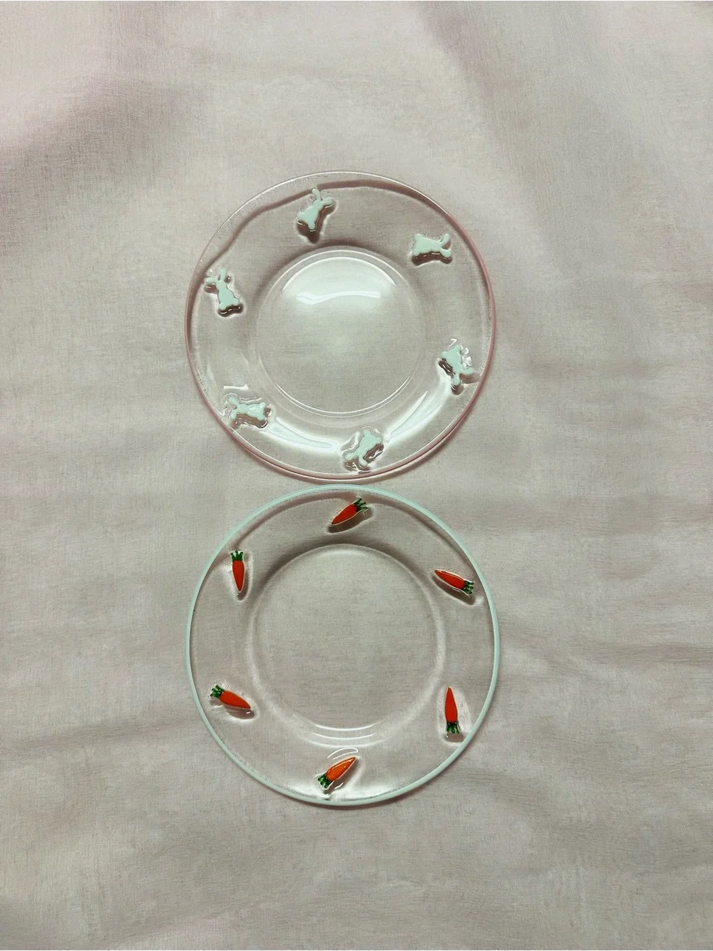 Set of 2 Easter Glass Serving Plates - Carrot and Bunny Designs.